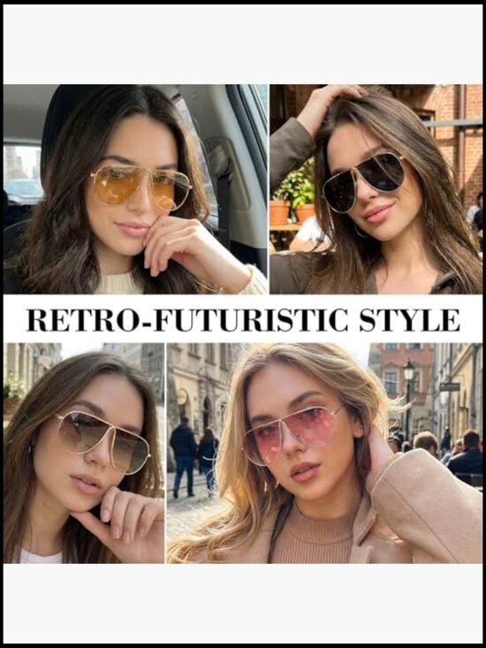 Gold Metal Oversized Aviator Sunglasses with UV Protection